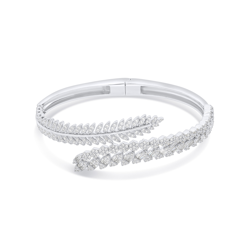 Sterling Silver 925 Bangle Rhodium Plated Embedded With White Zircon