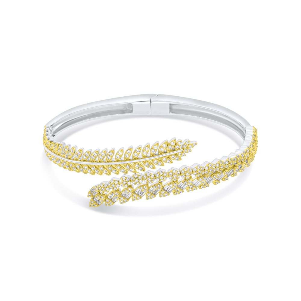 Sterling Silver 925 Bangle Rhodium And Golden Plated Embedded With White Zircon