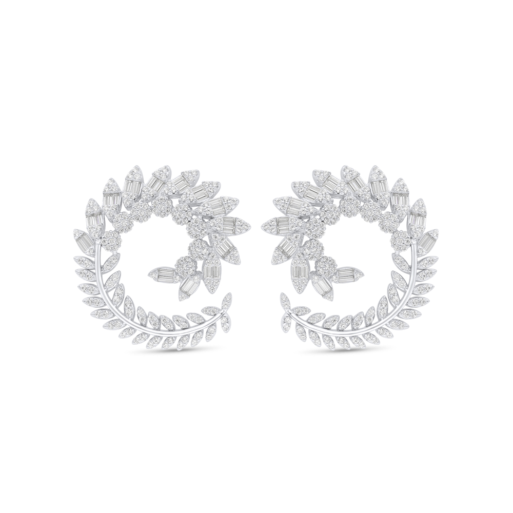 Sterling Silver 925 Earring Rhodium Plated Embedded With White Zircon