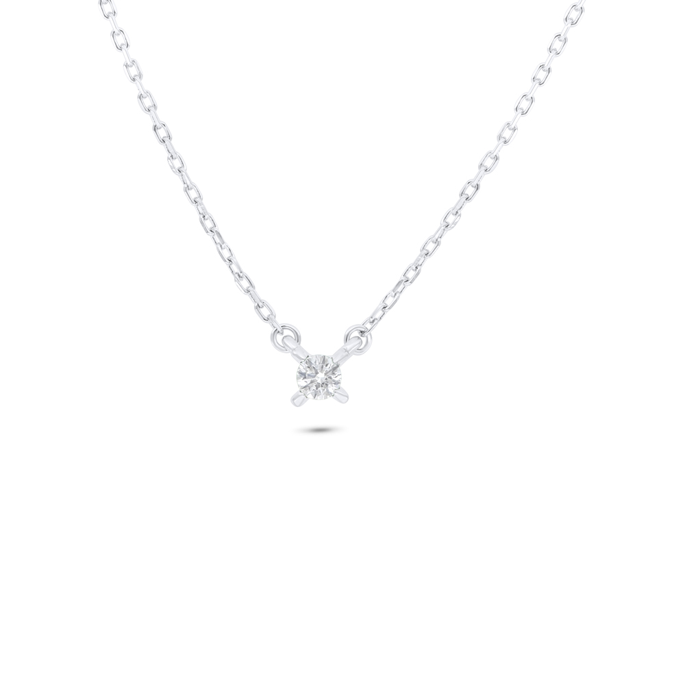 Sterling Silver 925 Necklace Rhodium Plated Embedded With White Zircon