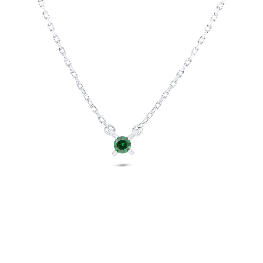 Sterling Silver 925 Necklace Rhodium Plated Embedded With Emerald Zircon 