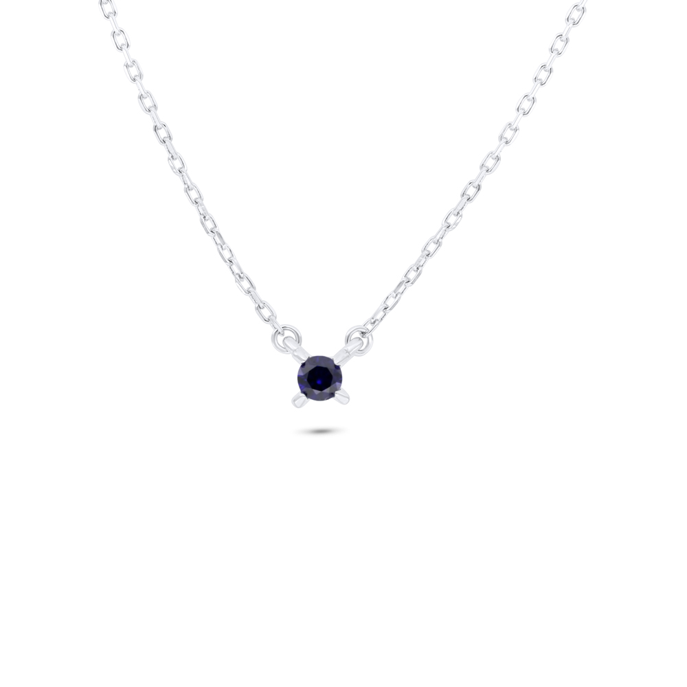 Sterling Silver 925 Necklace Rhodium Plated Embedded With Sapphire Corundum 