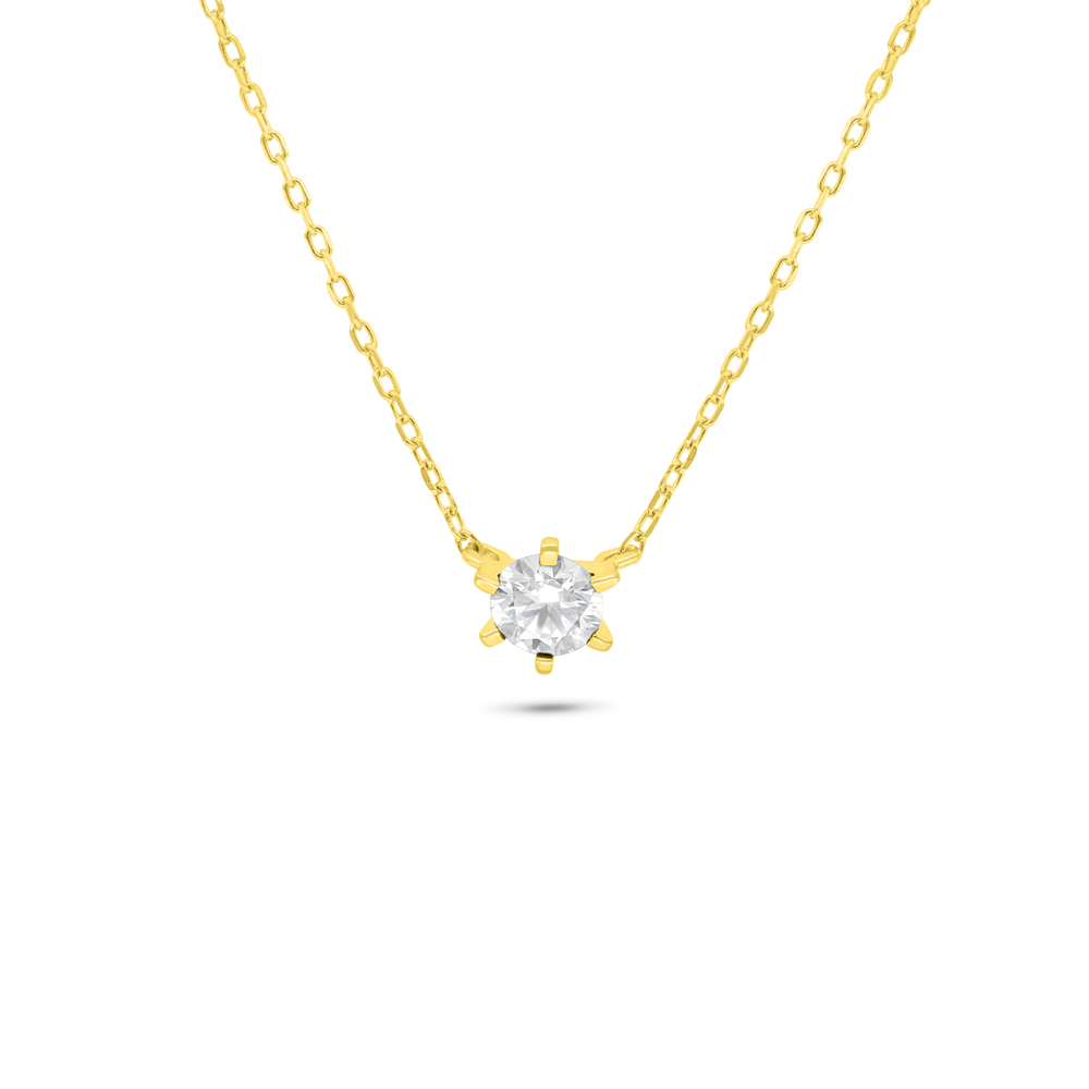 Sterling Silver 925 Necklace Golden Plated Embedded With White Zircon