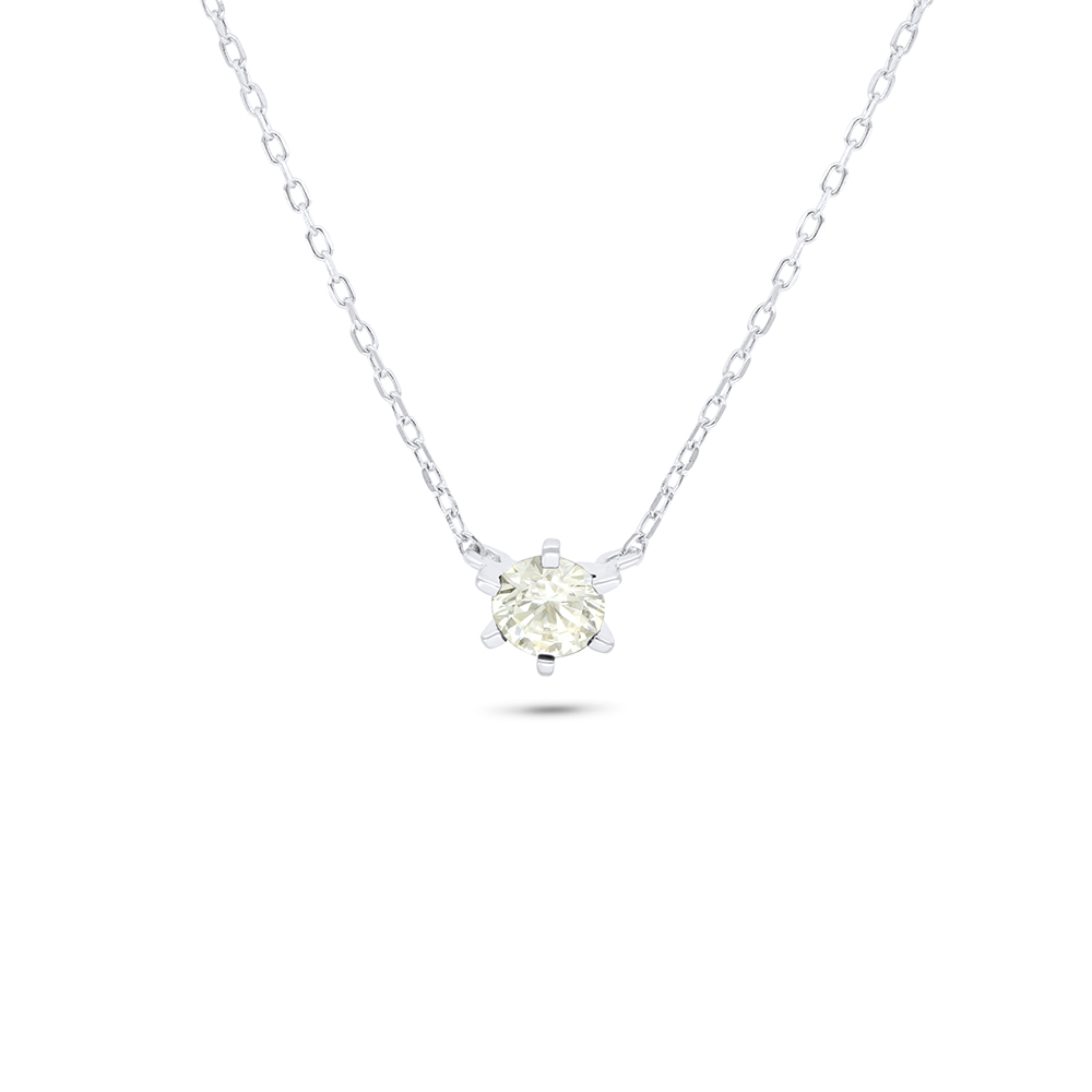 Sterling Silver 925 Necklace Rhodium Plated Embedded With Yellow Diamond 