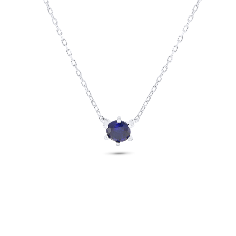 Sterling Silver 925 Necklace Rhodium Plated Embedded With Sapphire Corundum 