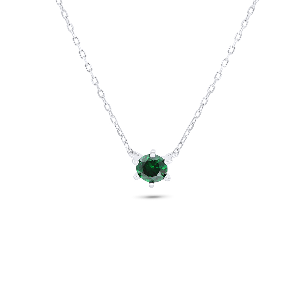 Sterling Silver 925 Necklace Rhodium Plated Embedded With Emerald Zircon