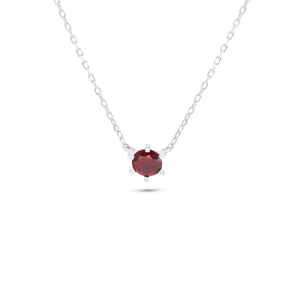 Sterling Silver 925 Necklace Rhodium Plated Embedded With Ruby Corundum 