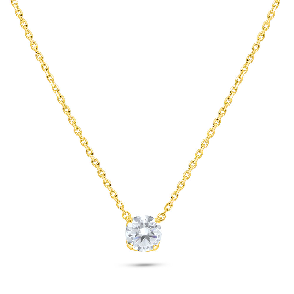 Sterling Silver 925 Necklace Golden Plated Embedded With White Zircon