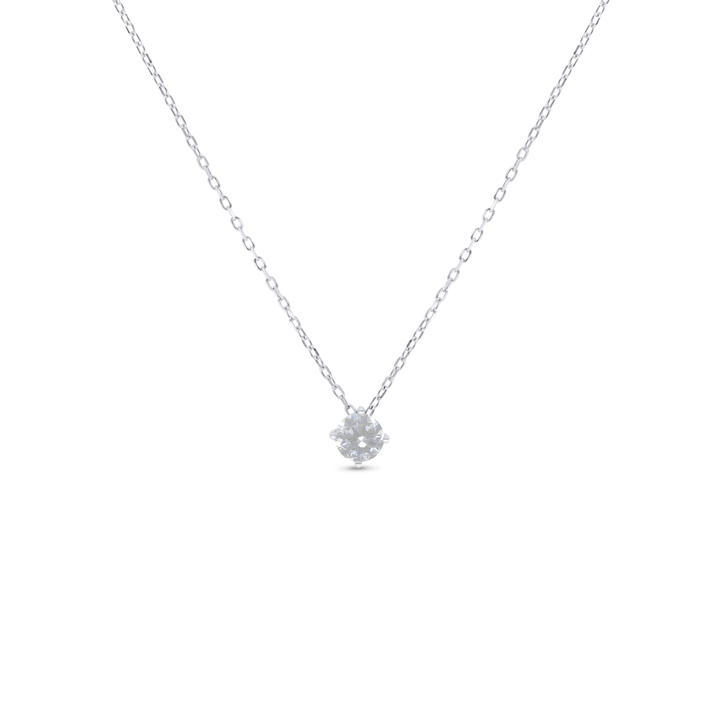 Sterling Silver 925 Necklace Rhodium Plated Embedded With White Zircon