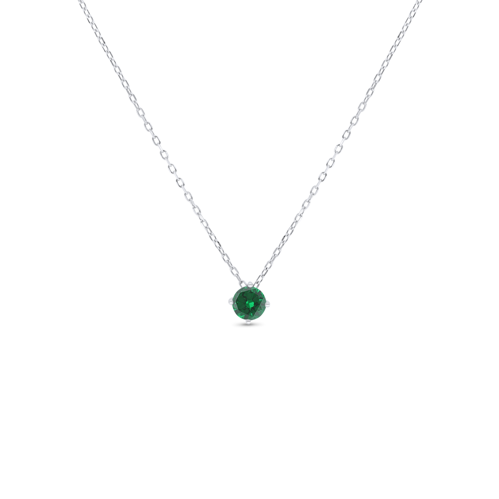 Sterling Silver 925 Necklace Rhodium Plated Embedded With Emerald Zircon