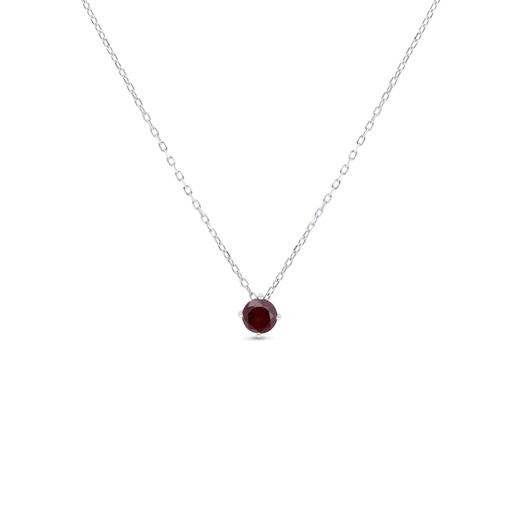 Sterling Silver 925 Necklace Rhodium Plated Embedded With Ruby Corundum 