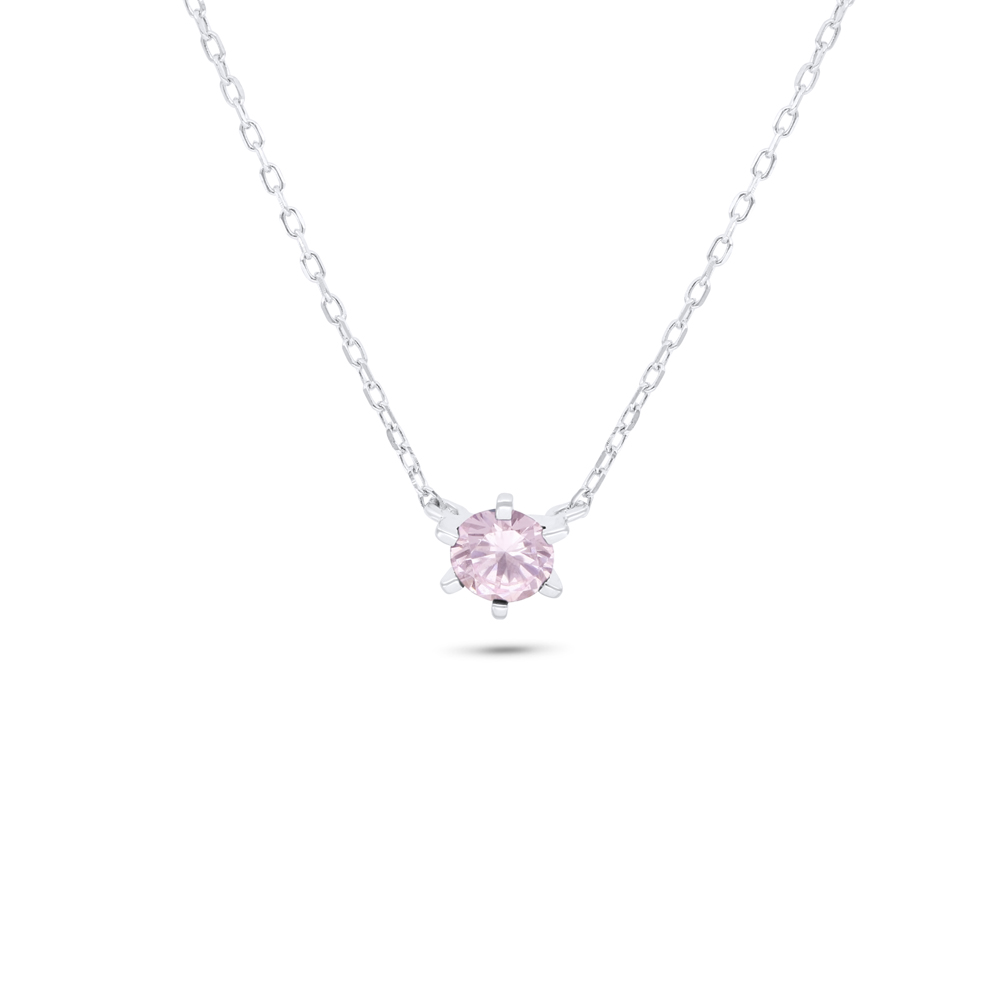 Sterling Silver 925 Necklace Rhodium Plated Embedded With Pink Zircon 