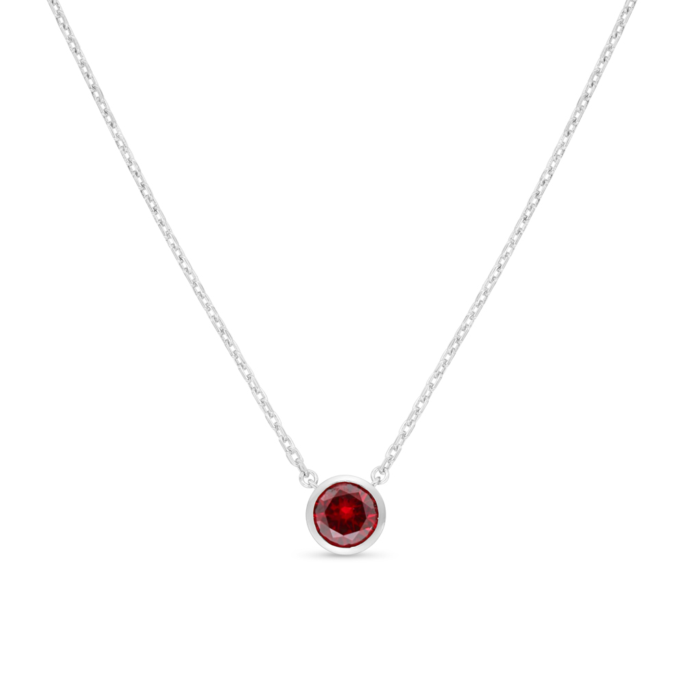 Sterling Silver 925 Necklace Rhodium Plated Embedded With Ruby Corundum