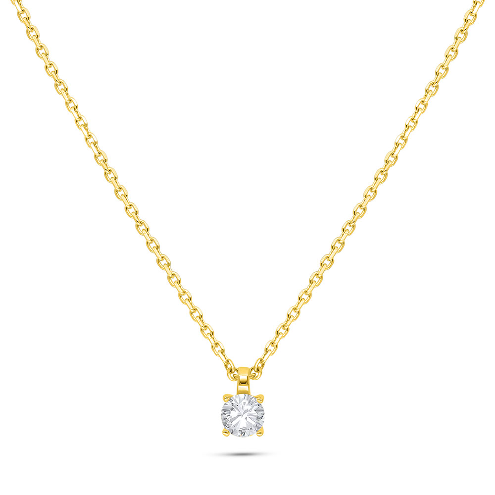 Sterling Silver 925 Necklace Golden Plated Embedded With White Zircon