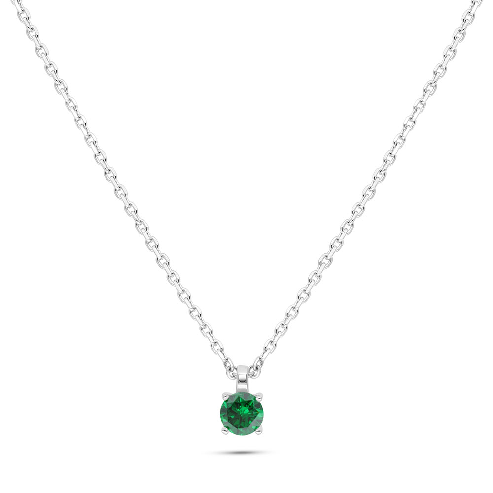 Sterling Silver 925 Necklace Rhodium Plated Embedded With Emerald Zircon 