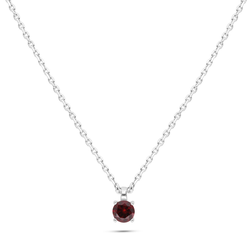 Sterling Silver 925 Necklace Rhodium Plated Embedded With Ruby Corundum