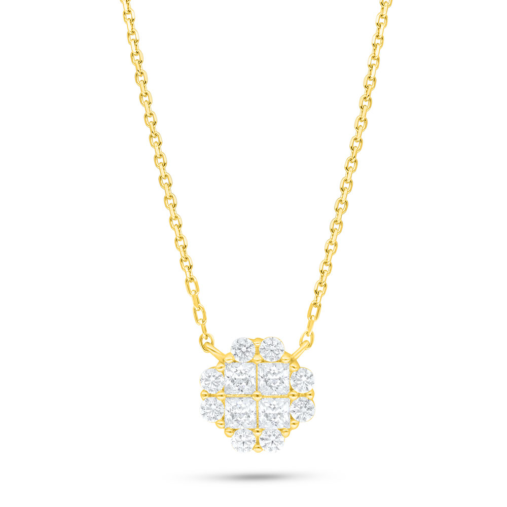 Sterling Silver 925 Necklace Golden Plated Embedded With White Zircon