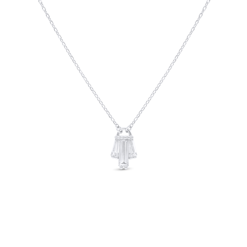 Sterling Silver 925 Necklace Rhodium Plated Embedded With White Zircon