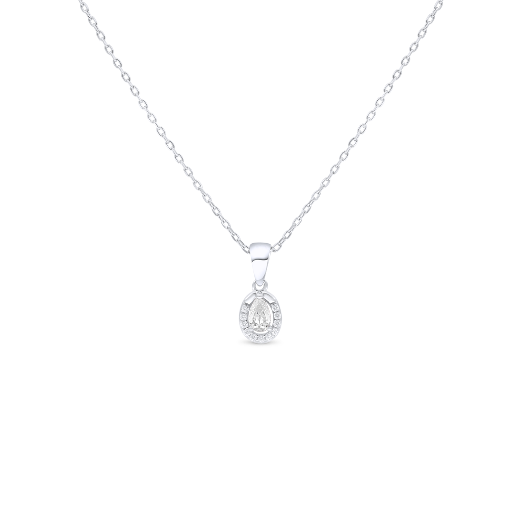 Sterling Silver 925 Necklace Rhodium Plated Embedded With White Zircon