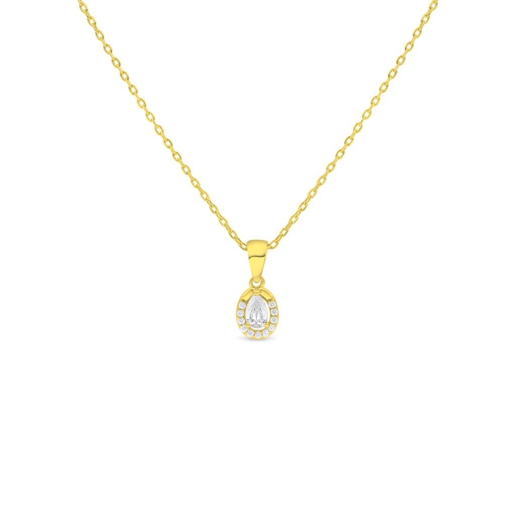 Sterling Silver 925 Necklace Golden Plated Embedded With White Zircon