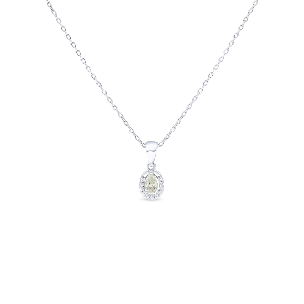 Sterling Silver 925 Necklace Rhodium Plated Embedded With Yellow Diamond And White Zircon