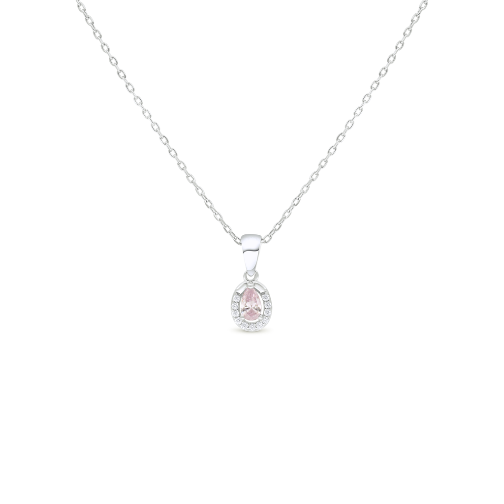 Sterling Silver 925 Necklace Rhodium Plated Embedded With Pink Zircon And White Zircon