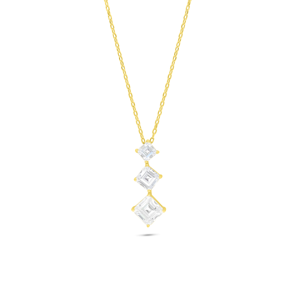 Sterling Silver 925 Necklace Golden Plated Embedded With White Zircon