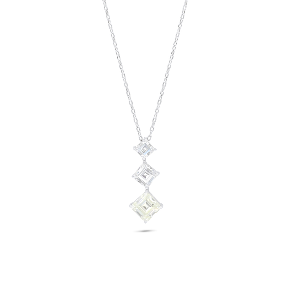 Sterling Silver 925 Necklace Rhodium Plated Embedded With Yellow Diamond And White Zircon