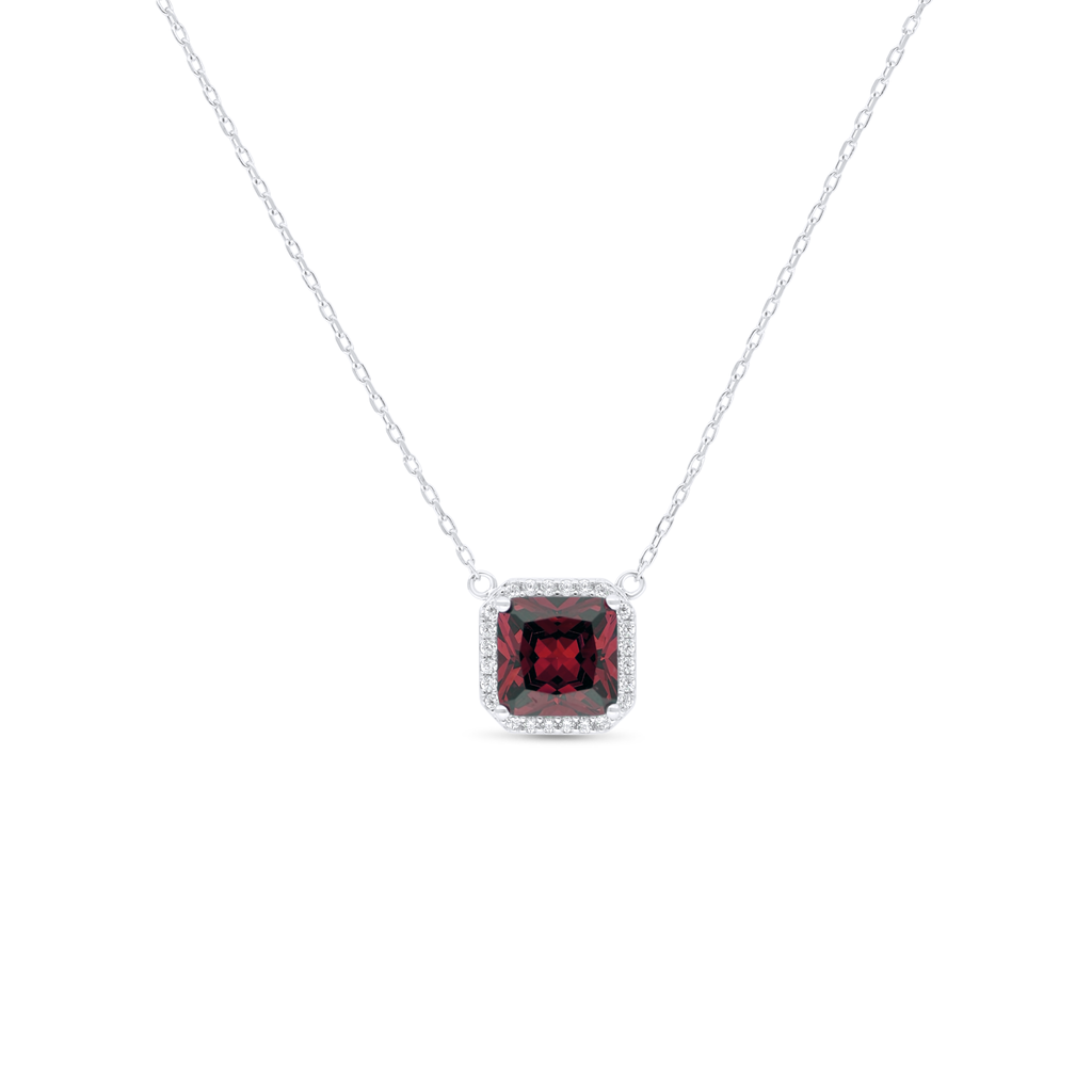 Sterling Silver 925 Necklace Rhodium Plated Embedded With Ruby Corundum And White Zircon