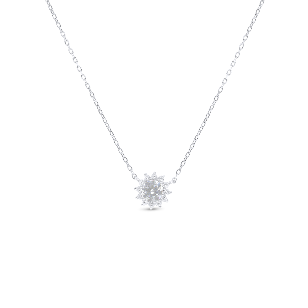 Sterling Silver 925 Necklace Rhodium Plated Embedded With White Zircon