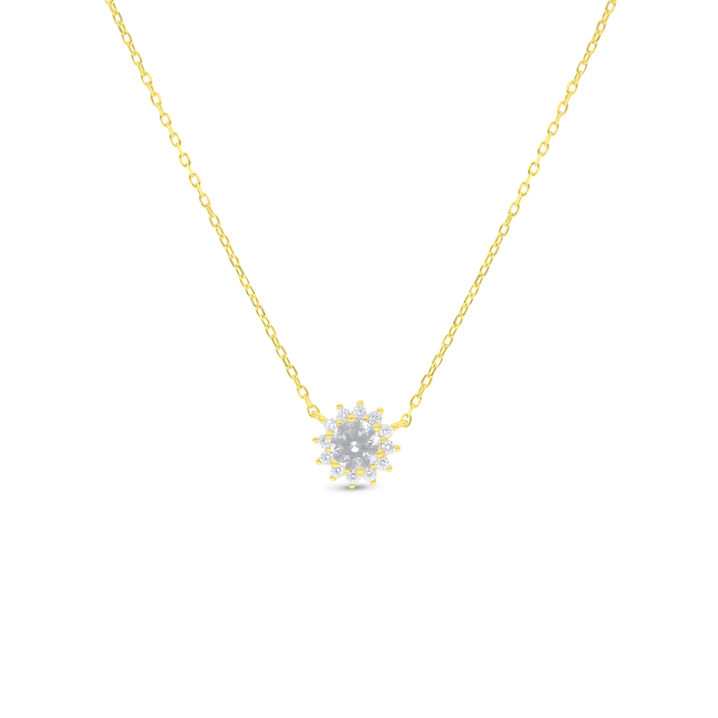 Sterling Silver 925 Necklace Golden Plated Embedded With White Zircon