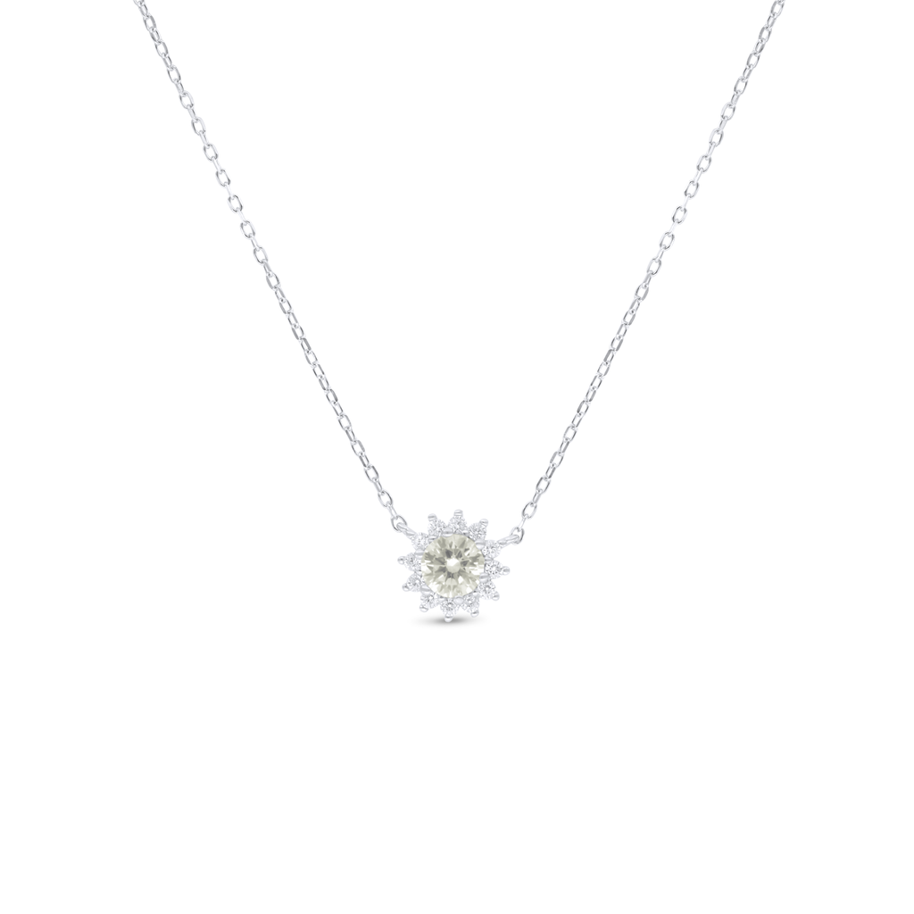 Sterling Silver 925 Necklace Rhodium Plated Embedded With Yellow Diamond And White Zircon