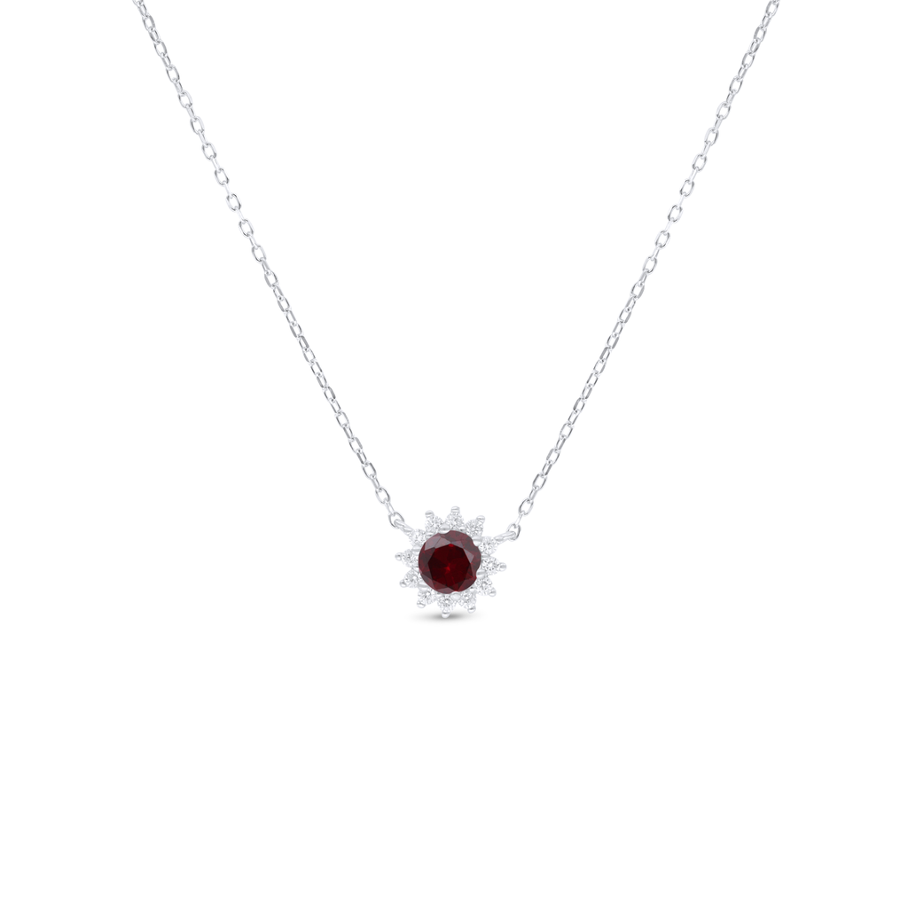 Sterling Silver 925 Necklace Rhodium Plated Embedded With Ruby Corundum And White Zircon