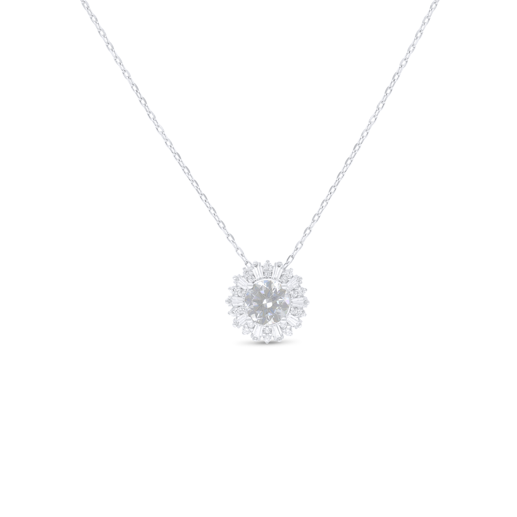 Sterling Silver 925 Necklace Rhodium Plated Embedded With White Zircon