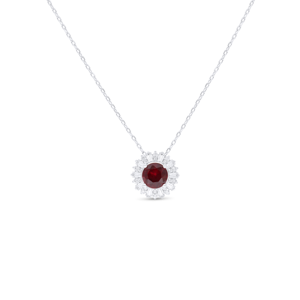 Sterling Silver 925 Necklace Rhodium Plated Embedded With Ruby Corundum And White Zircon