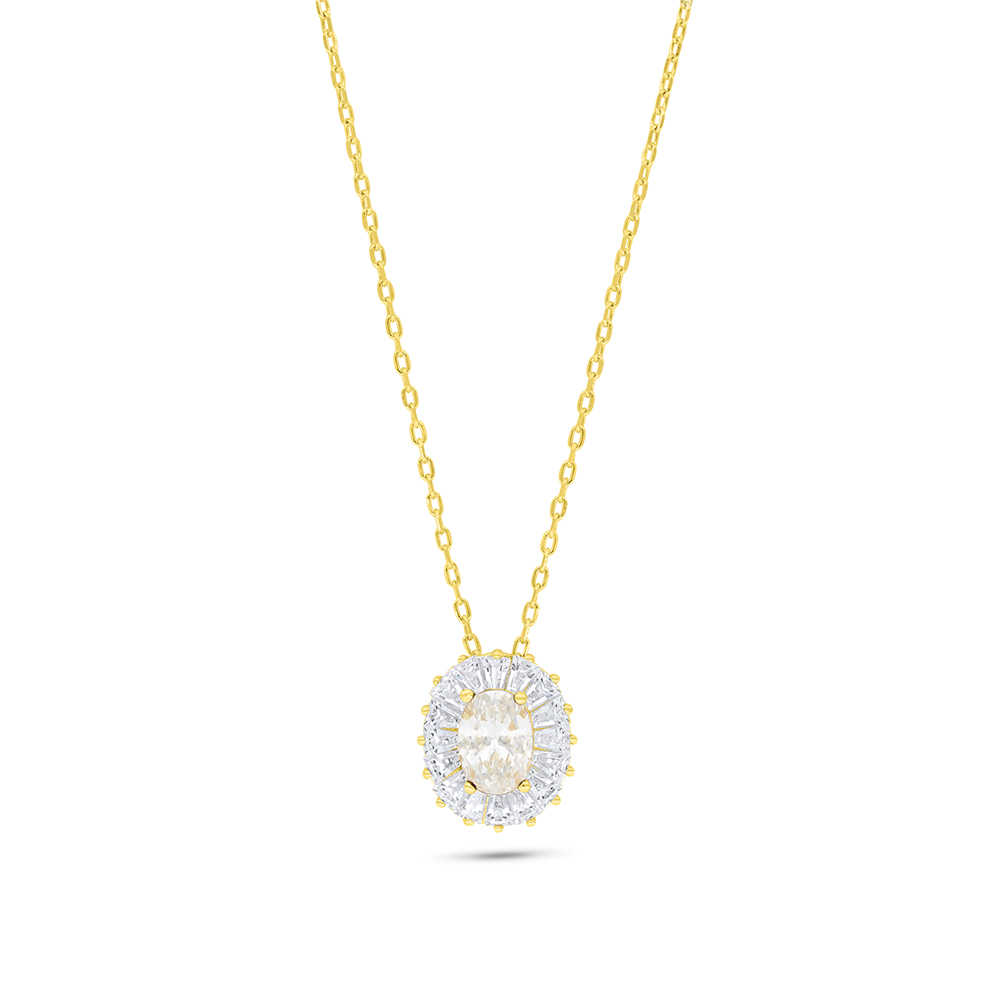 Sterling Silver 925 Necklace Golden Plated Embedded With White Zircon