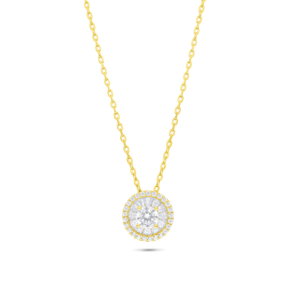 Sterling Silver 925 Necklace Golden Plated Embedded With White Zircon