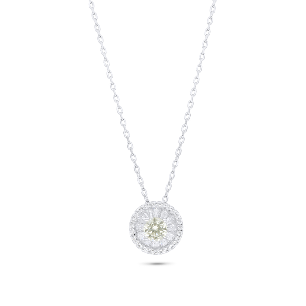 Sterling Silver 925 Necklace Rhodium Plated Embedded With Yellow Diamond And White Zircon