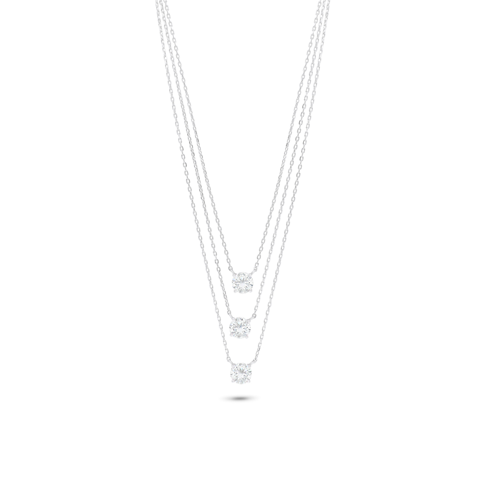 Sterling Silver 925 Necklace Rhodium Plated Embedded With White Zircon