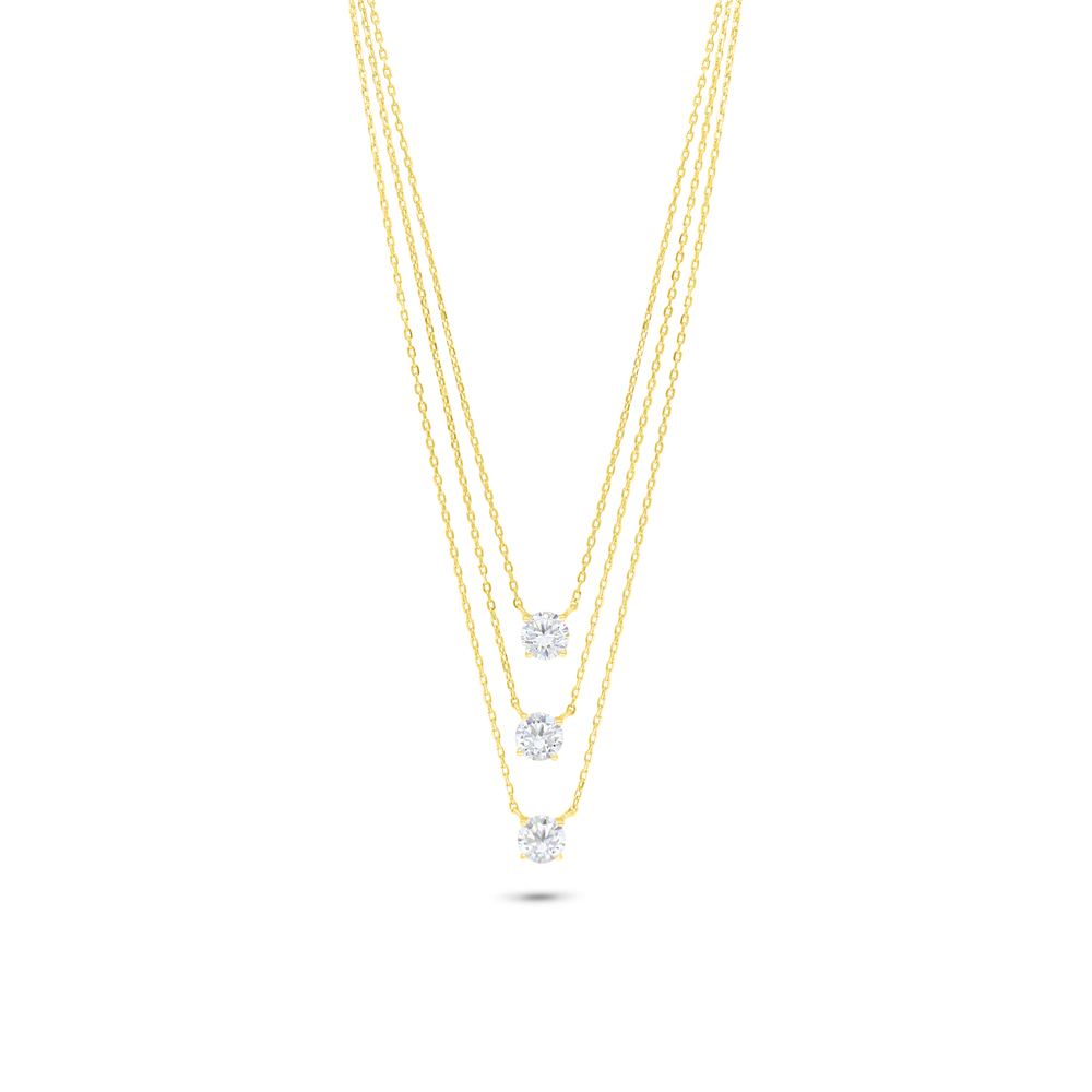 Sterling Silver 925 Necklace Golden Plated Embedded With White Zircon