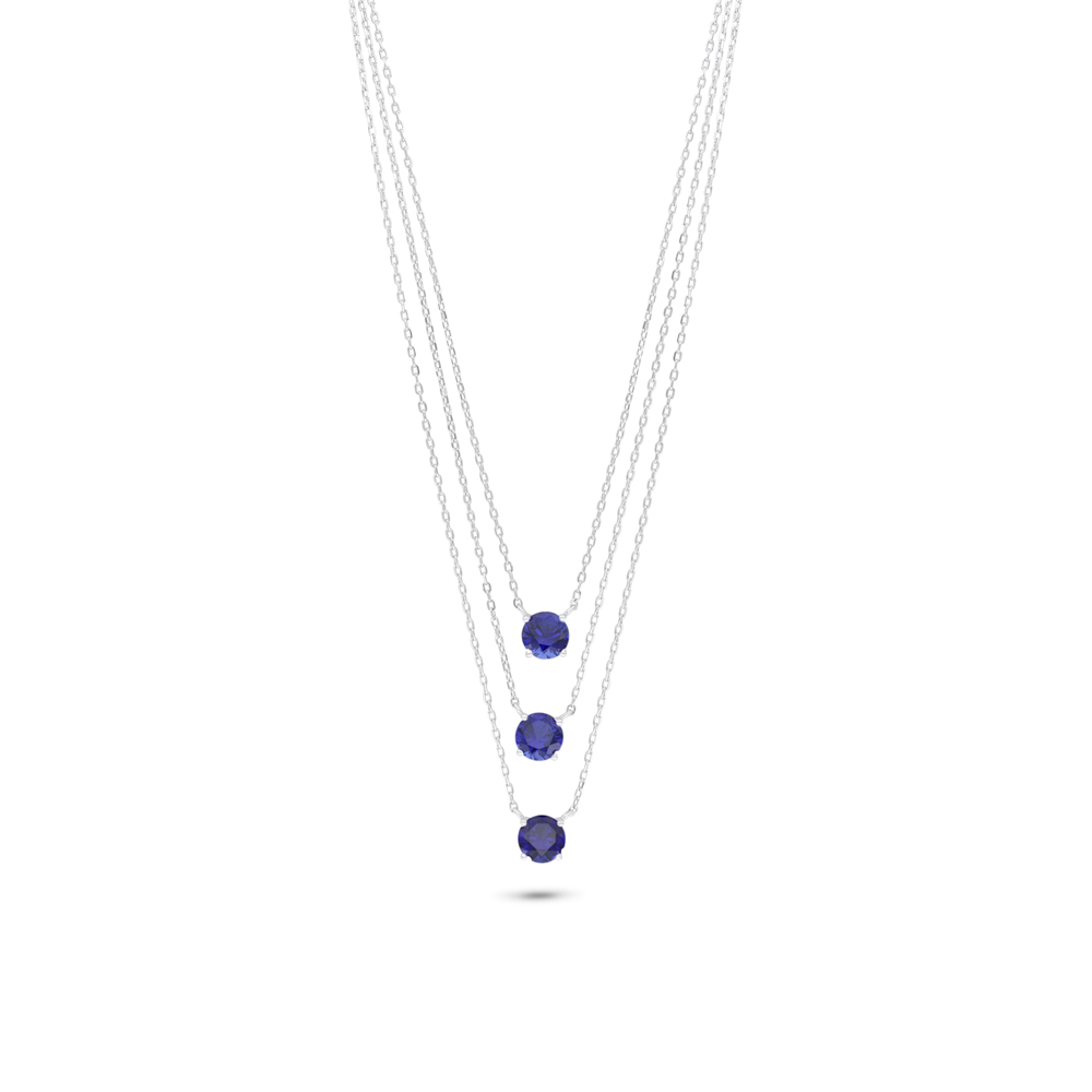 Sterling Silver 925 Necklace Rhodium Plated Embedded With Sapphire Corundum And White Zircon