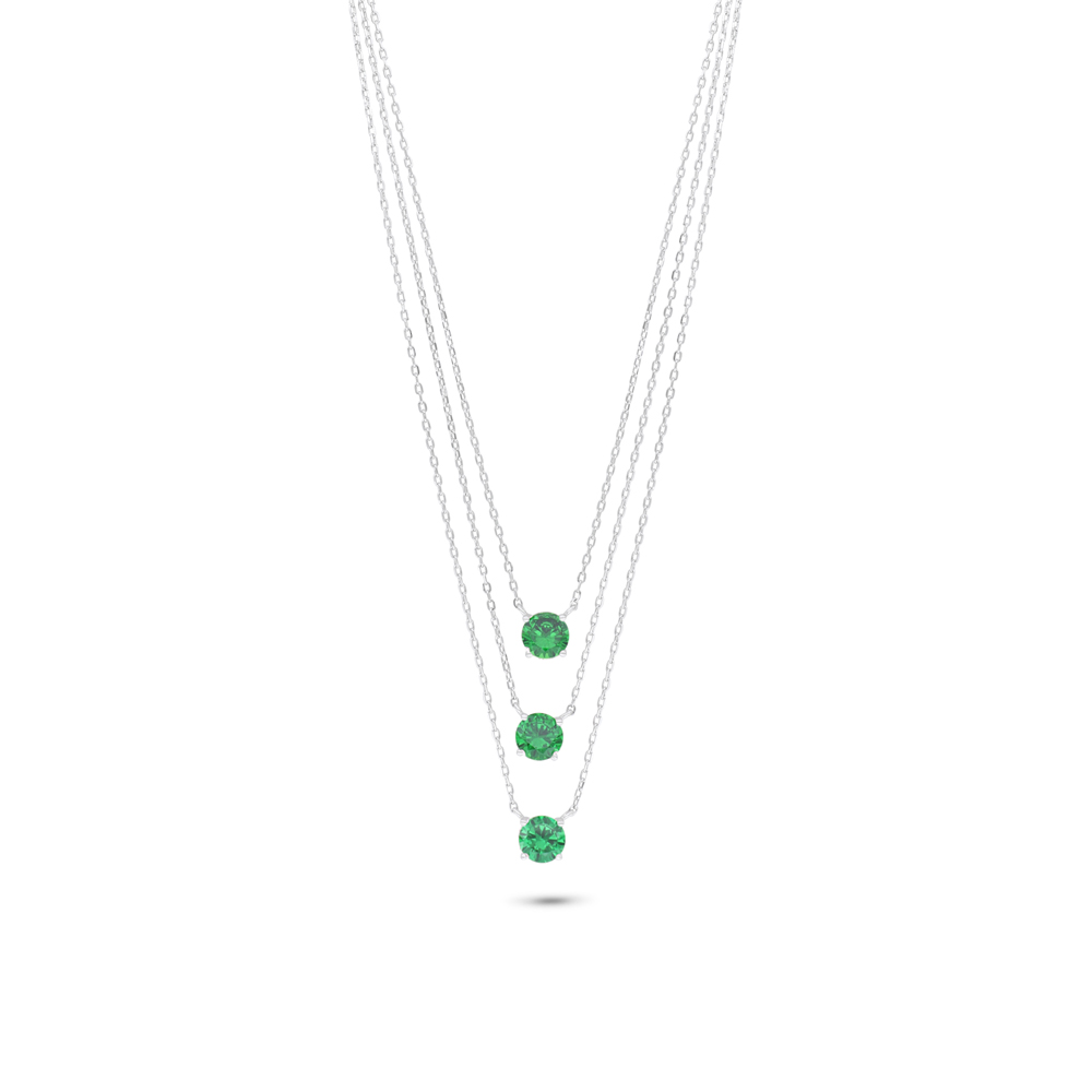 Sterling Silver 925 Necklace Rhodium Plated Embedded With Emerald Zircon And White Zircon