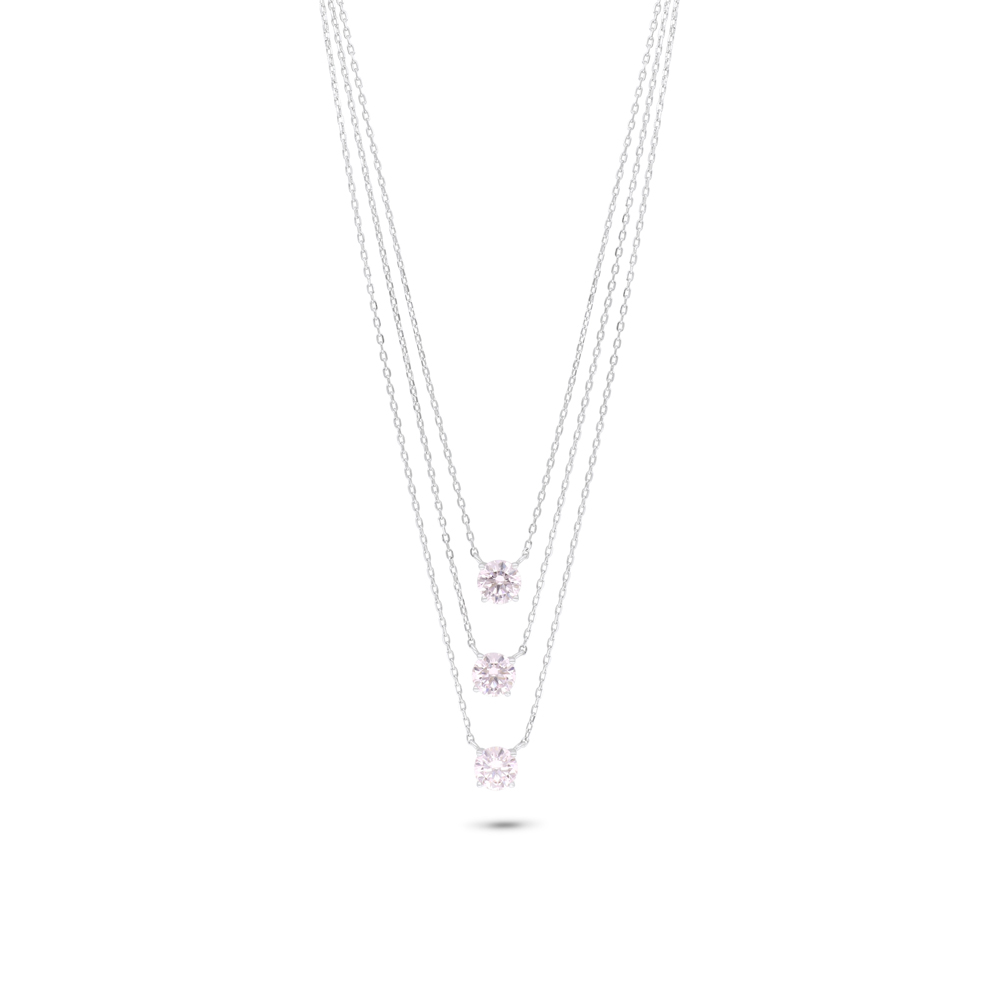 Sterling Silver 925 Necklace Rhodium Plated Embedded With Pink Zircon And White Zircon