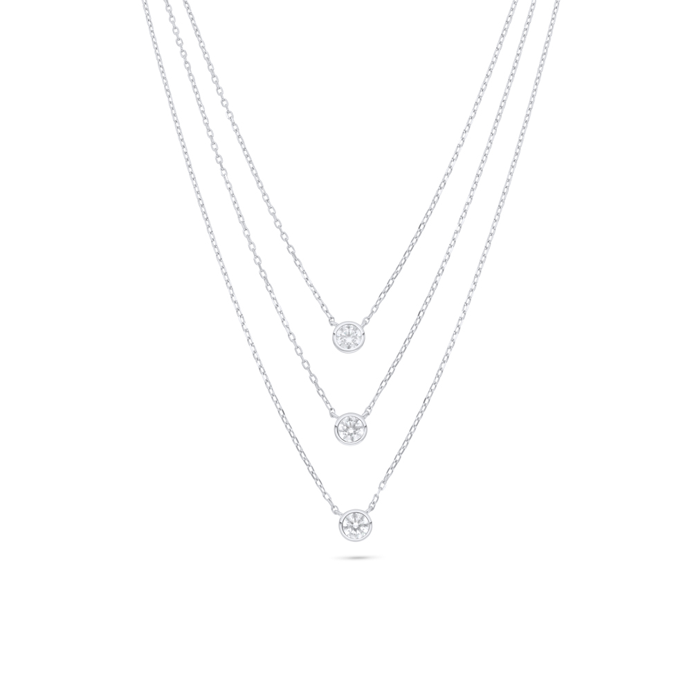 Sterling Silver 925 Necklace Rhodium Plated Embedded With White Zircon