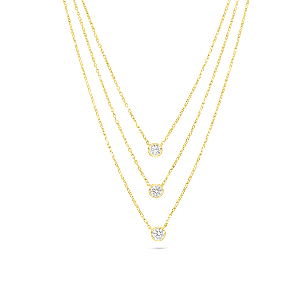 Sterling Silver 925 Necklace Golden Plated Embedded With White Zircon