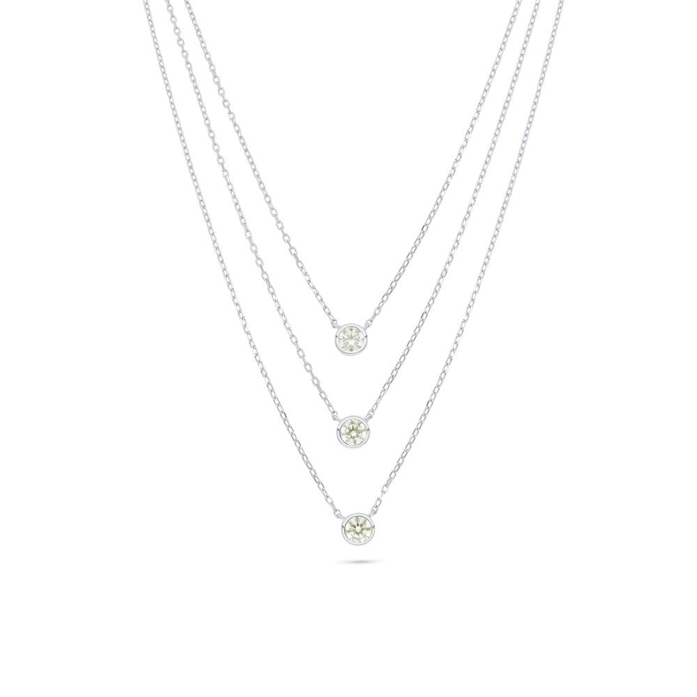 Sterling Silver 925 Necklace Rhodium Plated Embedded With Yellow Diamond 