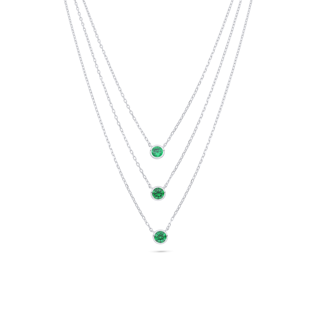 Sterling Silver 925 Necklace Rhodium Plated Embedded With Emerald Zircon