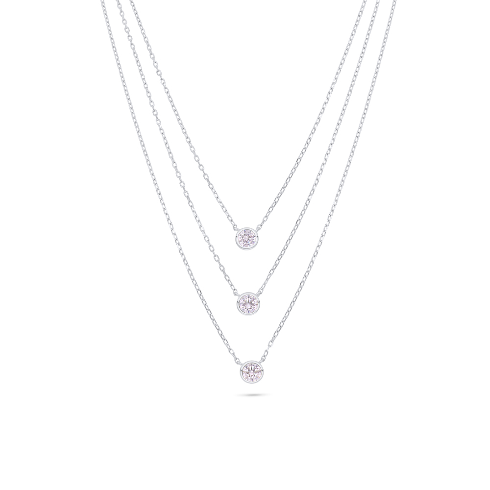 Sterling Silver 925 Necklace Rhodium Plated Embedded With Pink Zircon 