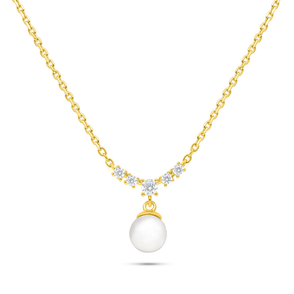 Sterling Silver 925 Necklace Golden Plated Embedded With Natural White Pearl And White Shell