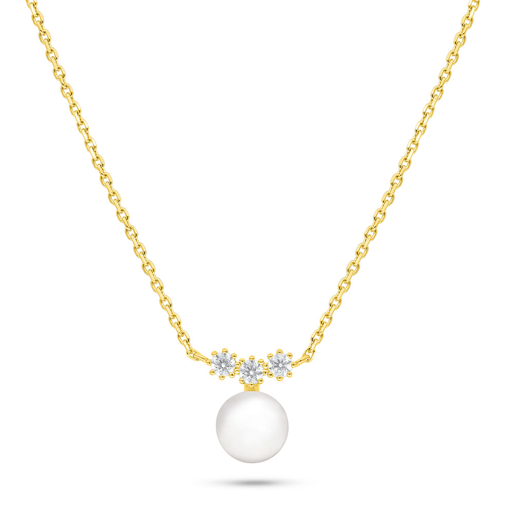 Sterling Silver 925 Necklace Golden Plated Embedded With Natural White Pearl And White Shell